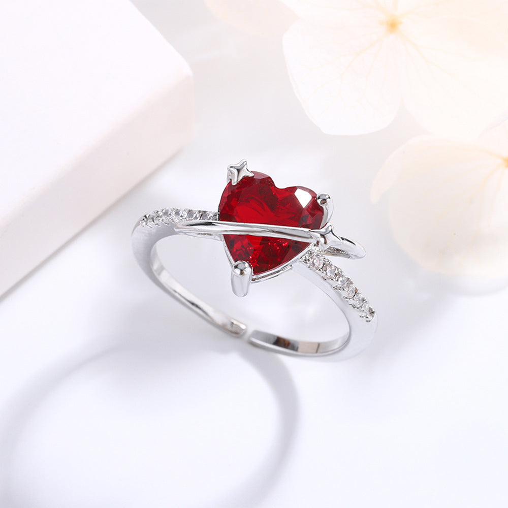Heart-Cut Red Crystal & Diamond Ring