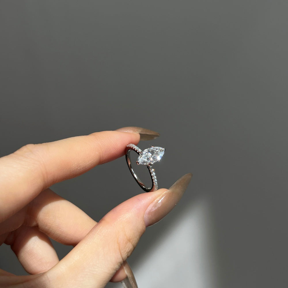 Marquise Moissanite Six-Prong Pavé Ring