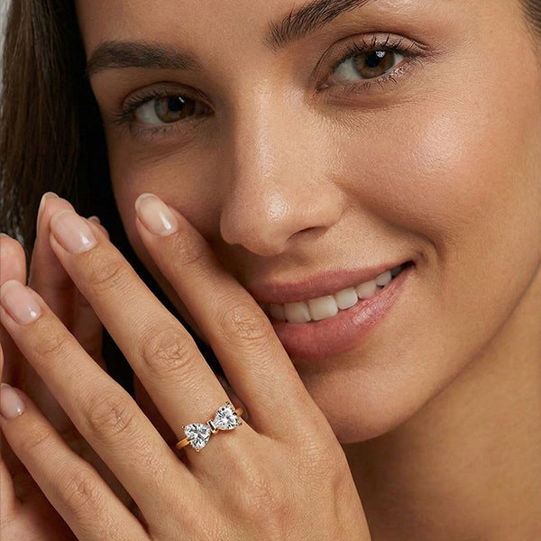 Twin Heart Bow Ring