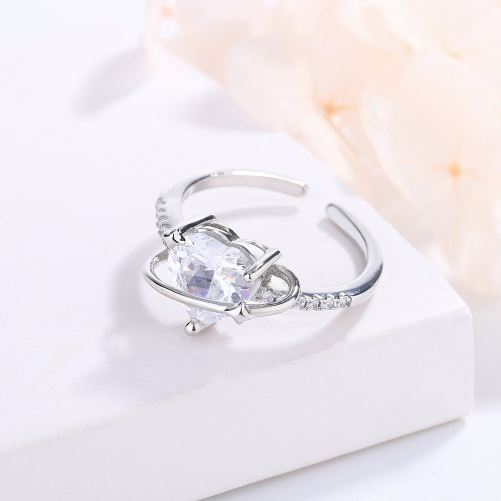 Heart-Cut Red Crystal & Diamond Ring