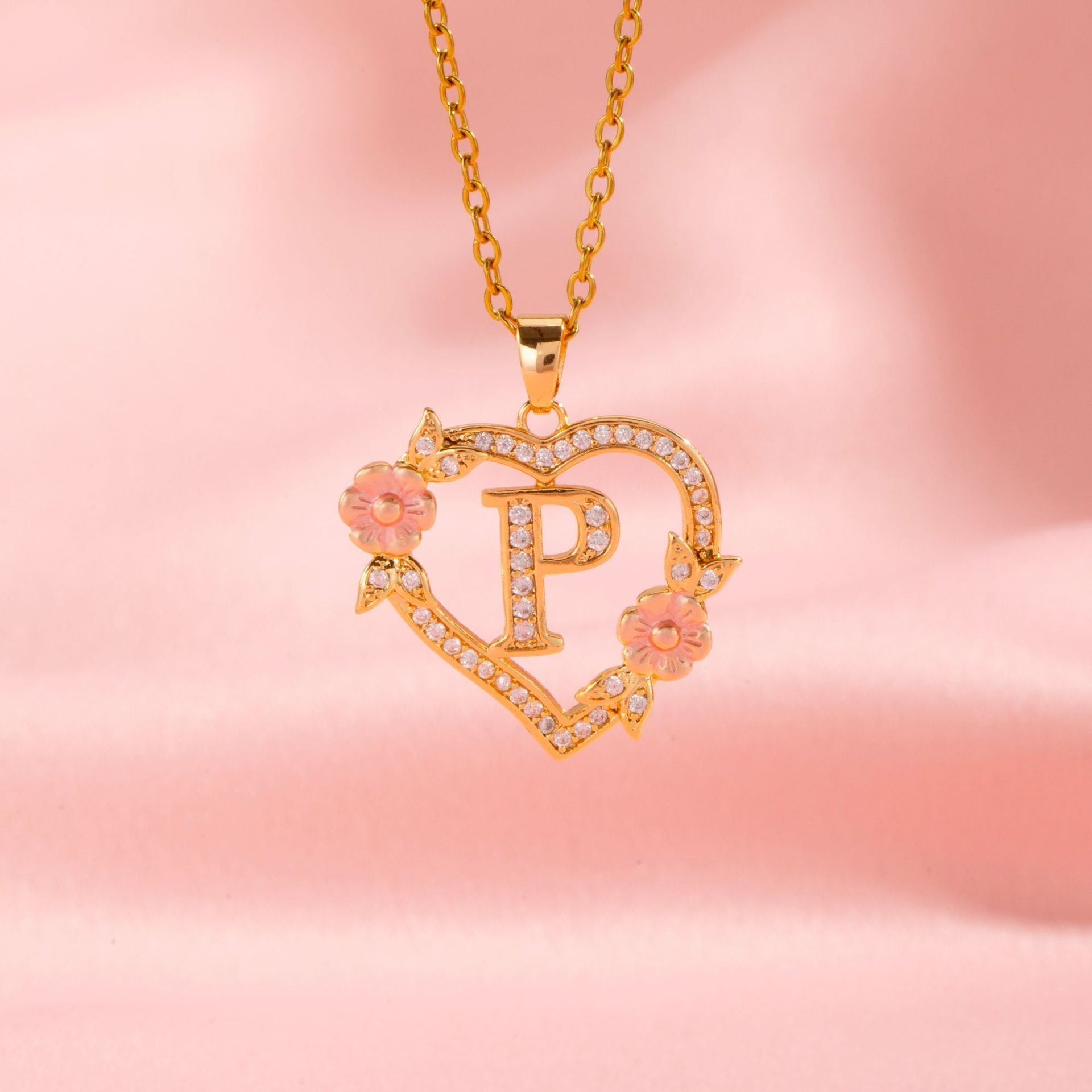 Floral Charm Initial Necklace | Gold