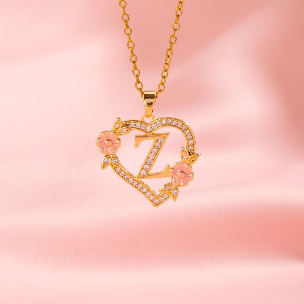 Floral Charm Initial Necklace | Gold