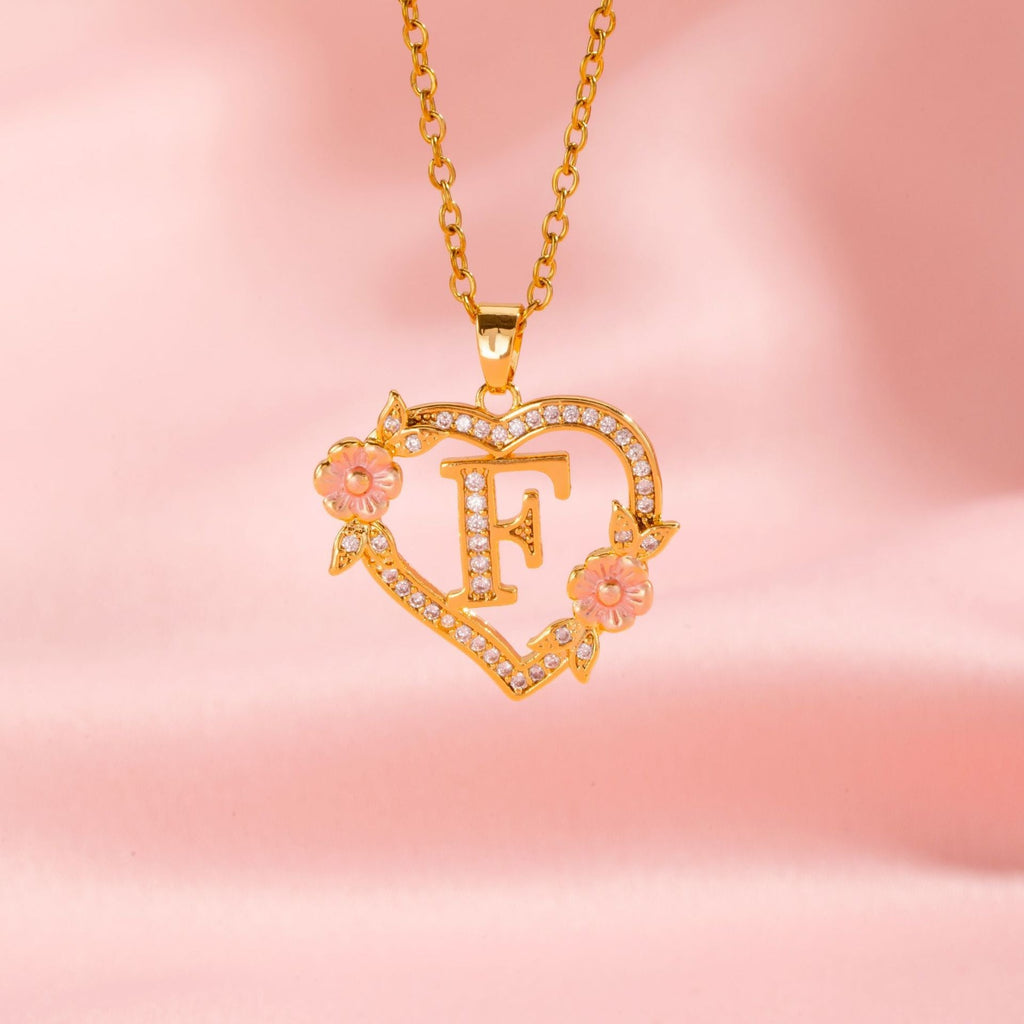 Floral Charm Initial Necklace | Gold