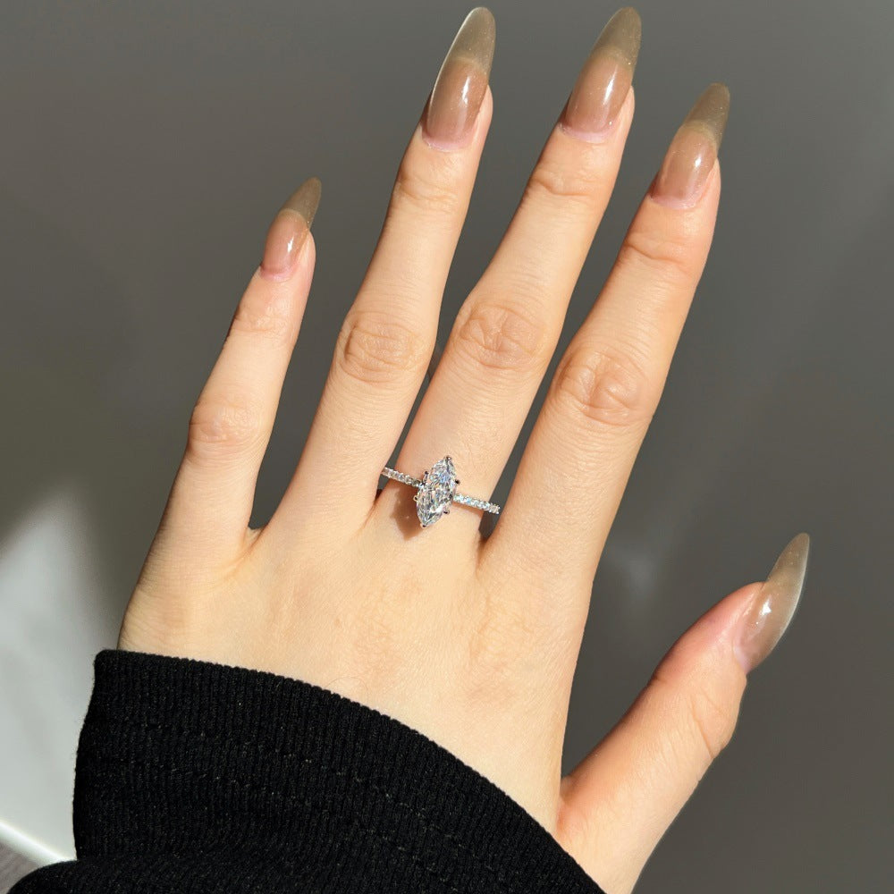 Marquise Moissanite Six-Prong Pavé Ring
