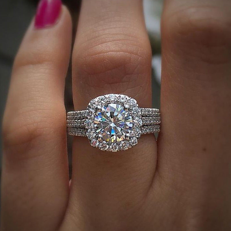 Triple Pavé Halo Ring