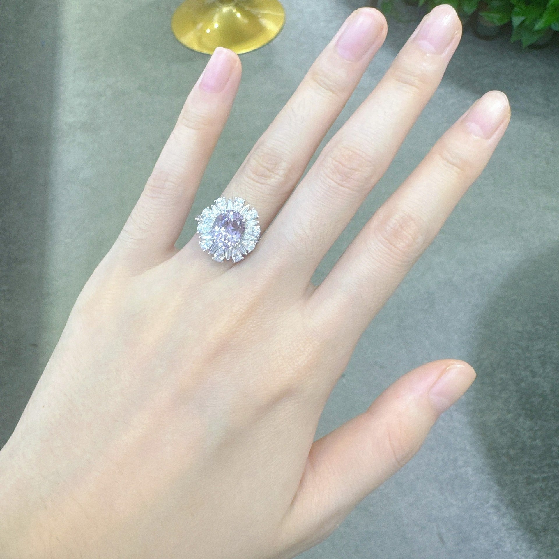 Light Purple Oval-Cut Moissanite Ring