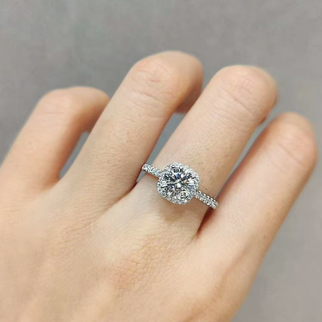 Cushion Cut Halo Moissanite Ring