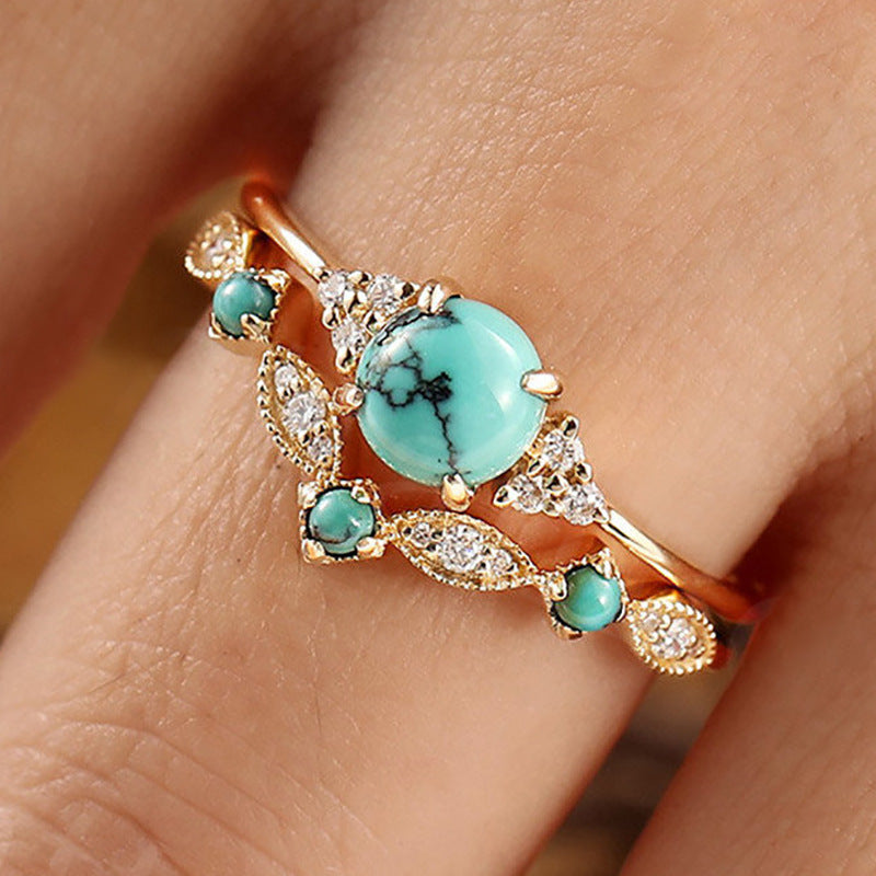 Aureva Turquoise Crown Ring Set | Gold