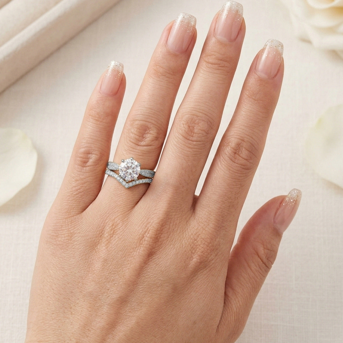 Classic Six-Prong Moissanite Ring Set