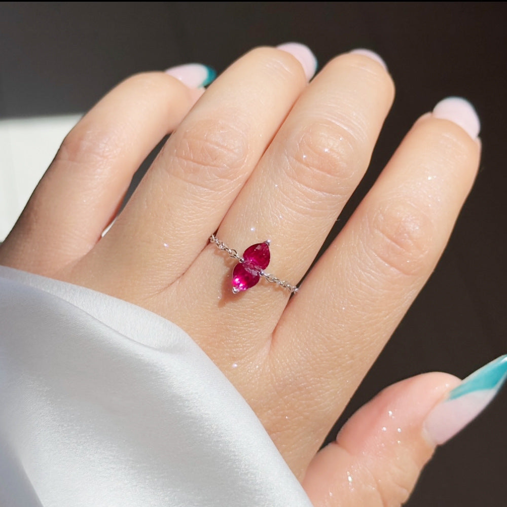 Double Teardrop Crystal Adjustable Chain Ring