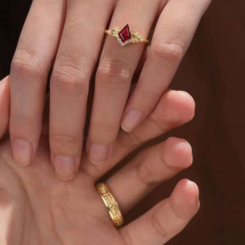 Red Sapphire & Diamond Couple Rings