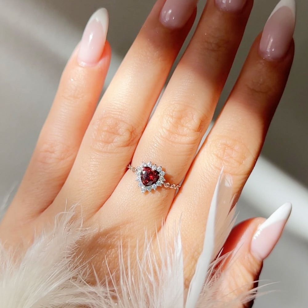 Adjustable Heart Crystal Chain Ring