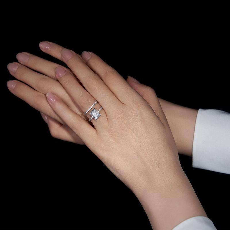 Radiant Cut Moissanite Ring Set