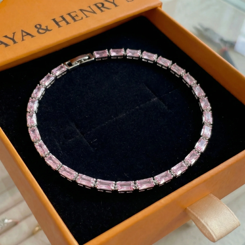 Pink Sapphire Prism Tennis Bracelet | White Gold