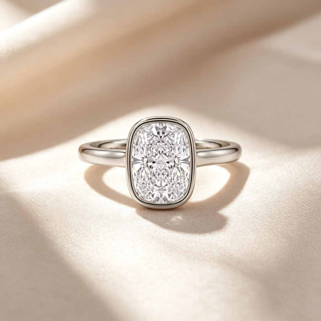 Cushion Iced Bezel Solitaire Ring