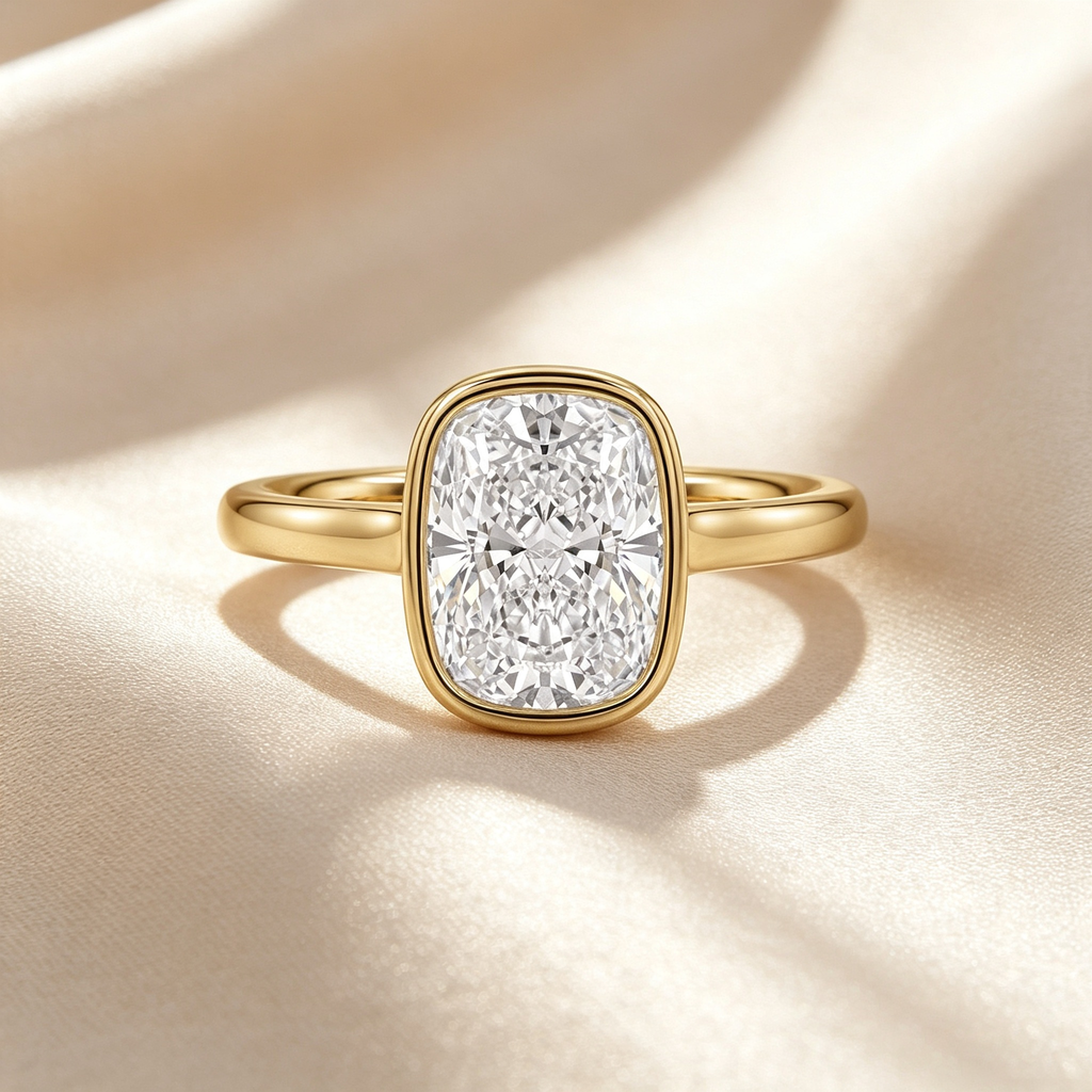 Cushion Iced Bezel Solitaire Ring