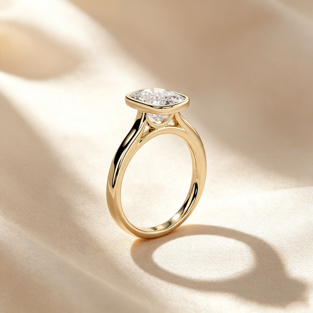 Cushion Iced Bezel Solitaire Ring
