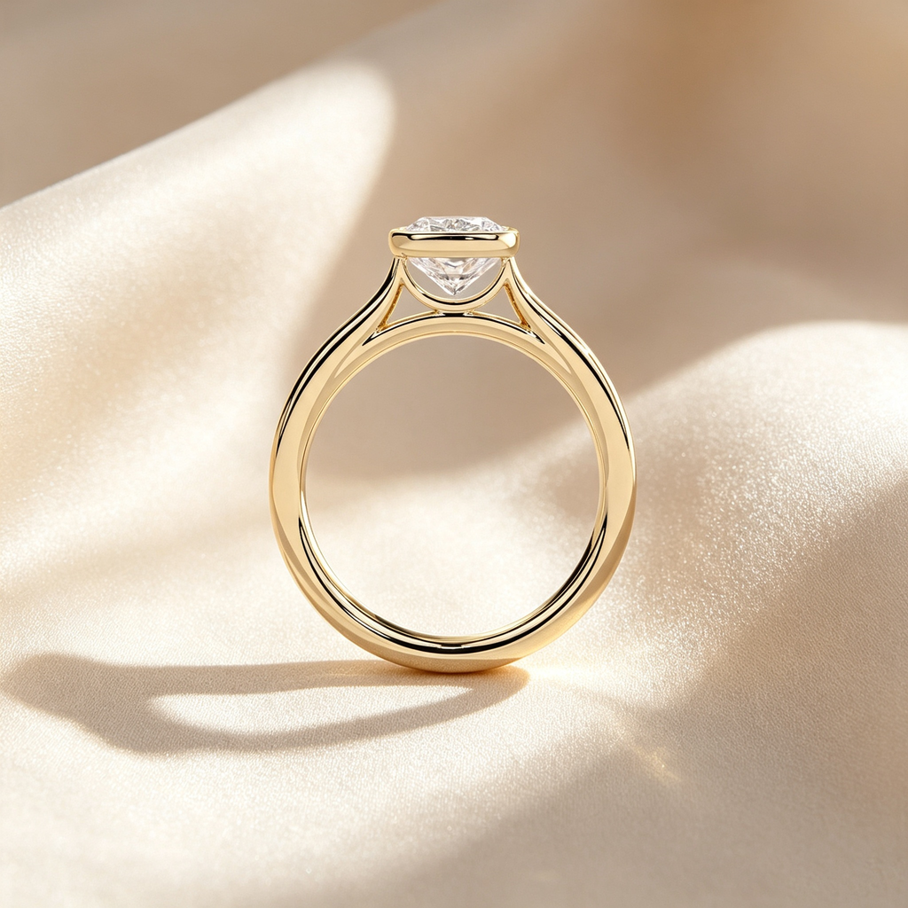 Cushion Iced Bezel Solitaire Ring