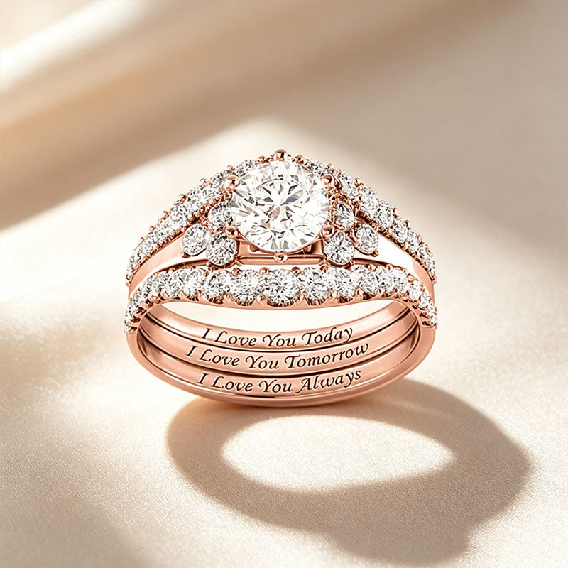 Round-cut gemstone promise ring three-piece set