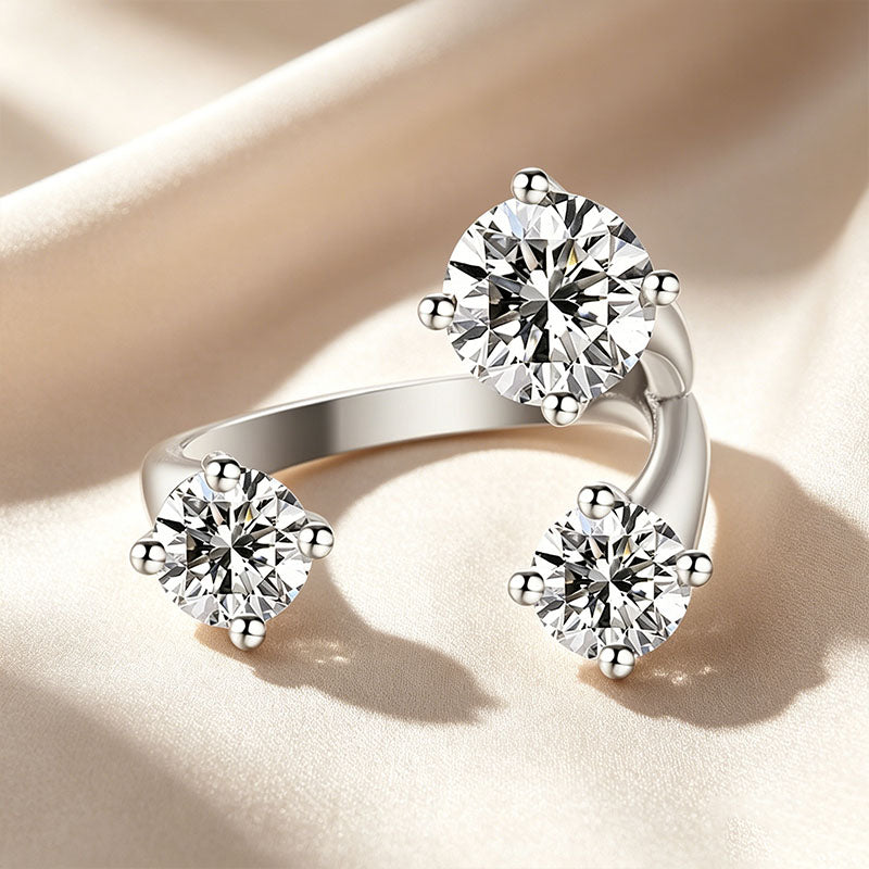 Three Stone Asymmetrical Open Ring