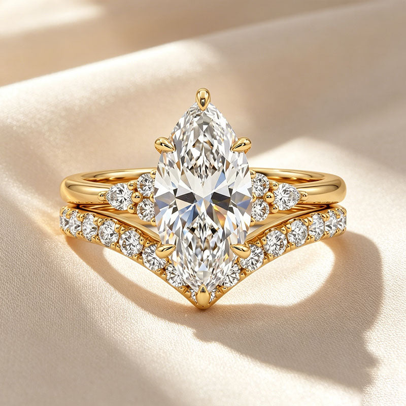 Marquise Stone V-Shaped Band Ring Set