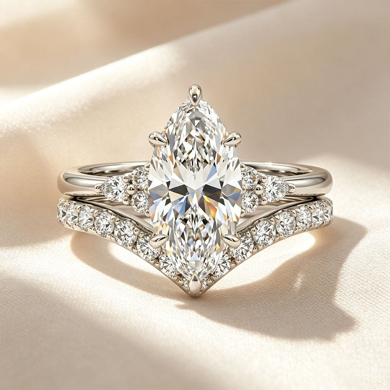 Marquise Stone V-Shaped Band Ring Set