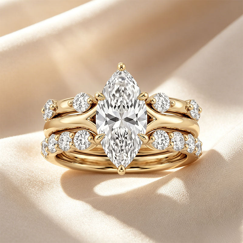 Sparkling Marquise-Cut Center Stone Stackable Ring Set