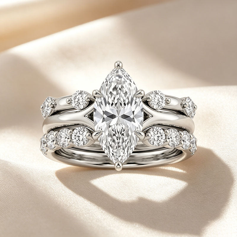 Sparkling Marquise-Cut Center Stone Stackable Ring Set