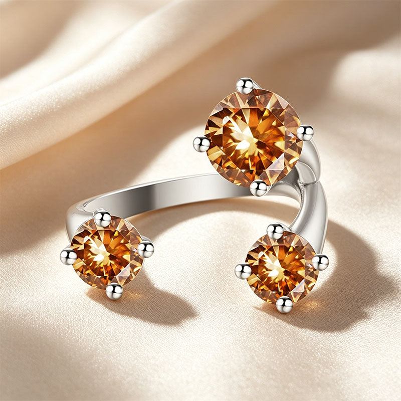 Three Stone Asymmetrical Open Ring
