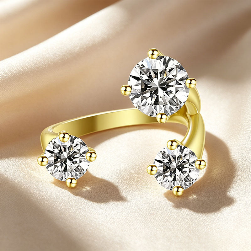 Three Stone Asymmetrical Open Ring