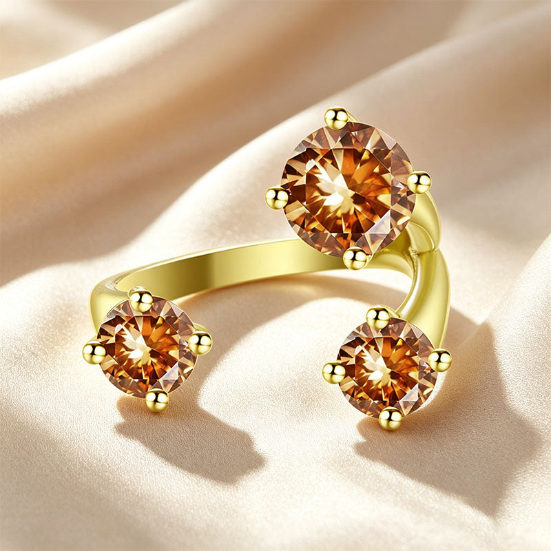 Three Stone Asymmetrical Open Ring