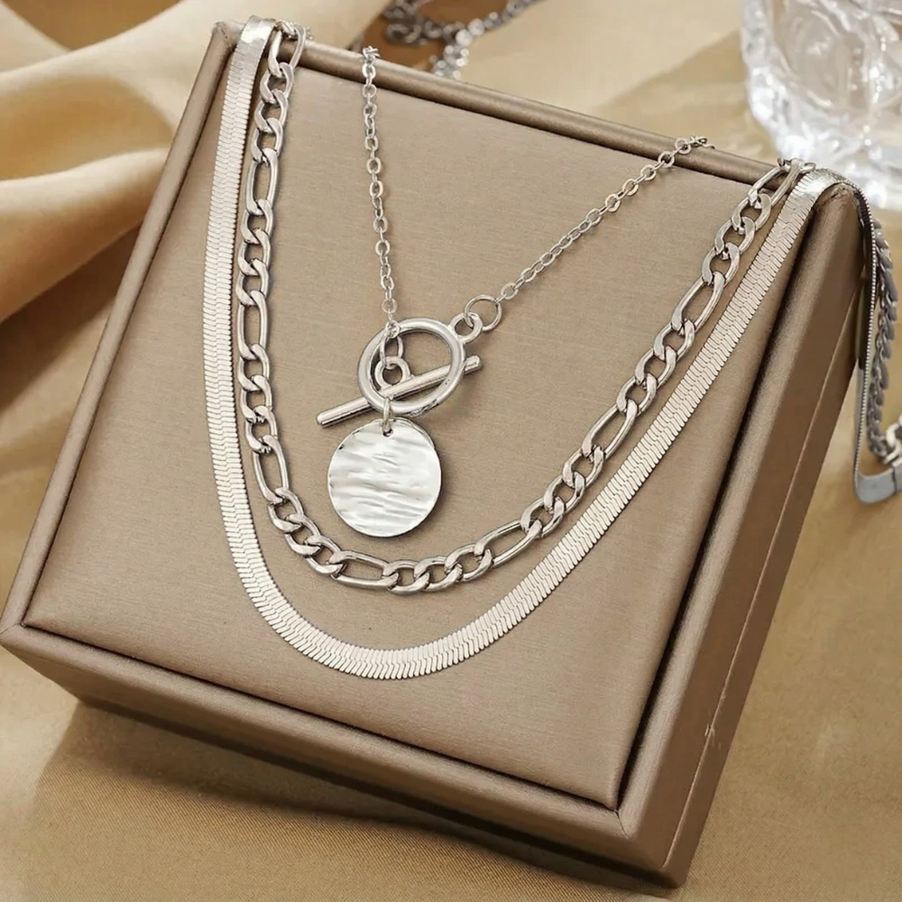 Savira Textured Coin Layered Necklace | Gold