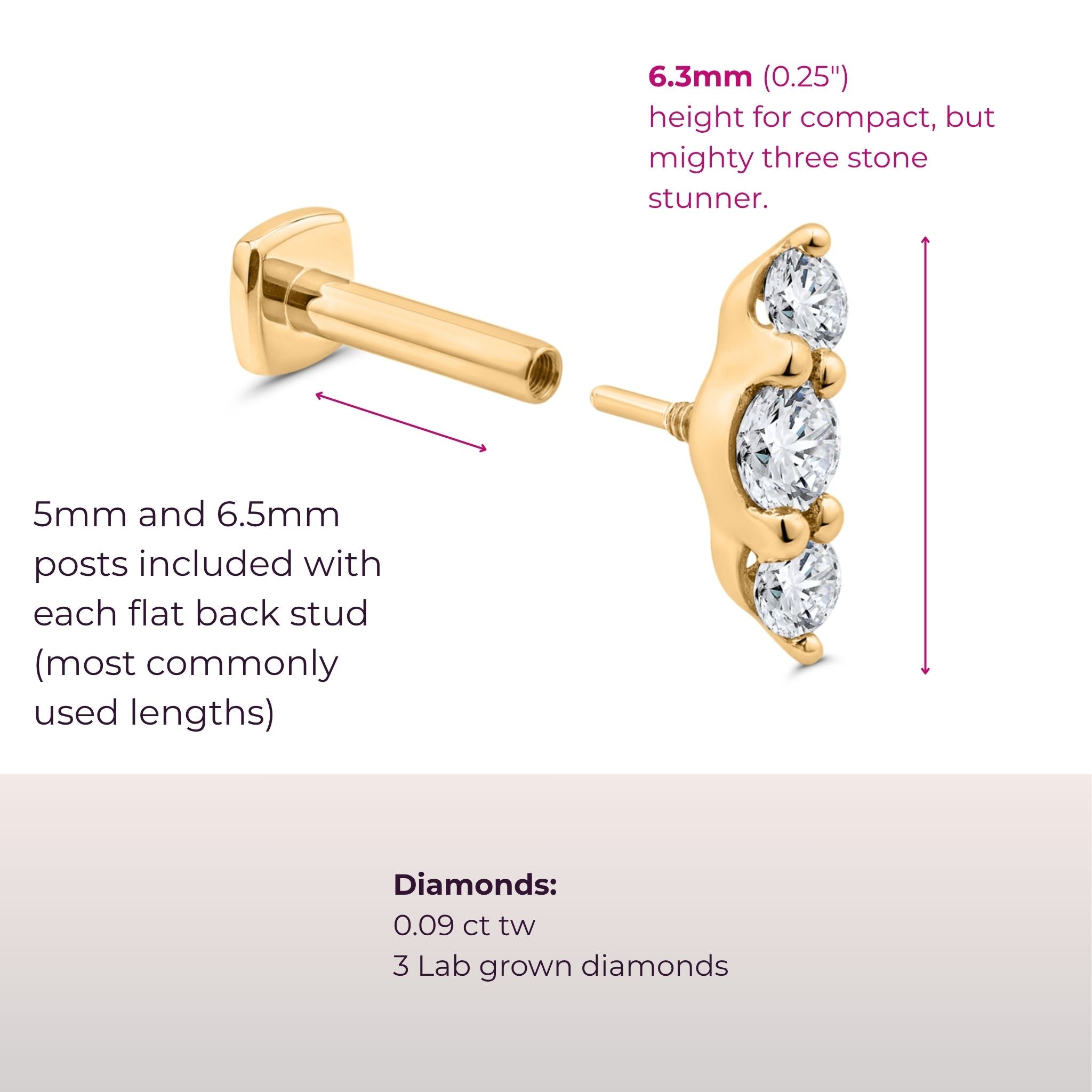 Triple-Threat Diamond Flat Back Stud