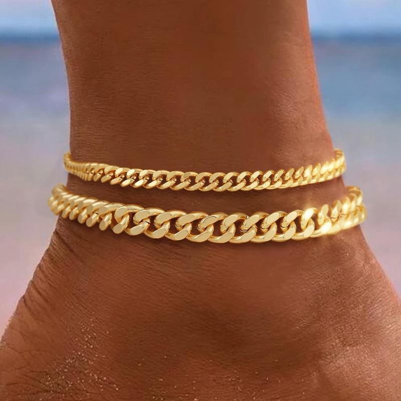 Layered Cuban Link Anklet | Gold