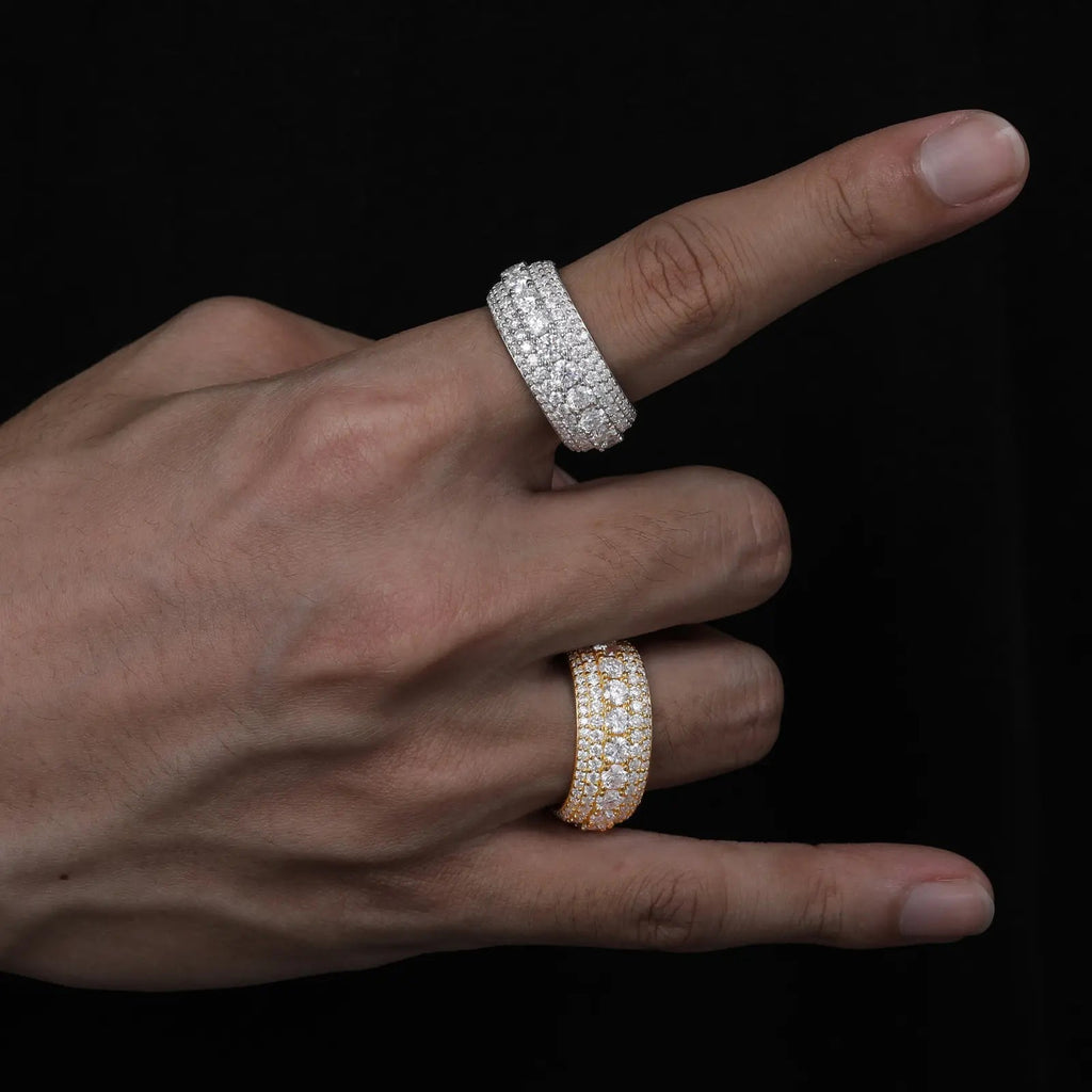 Wide Multi-Row Full Paved Moissanite Eternity Band Ring