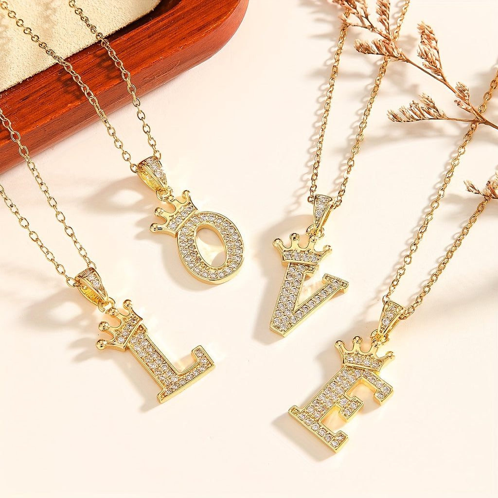 Initial Crown Necklace | Gold
