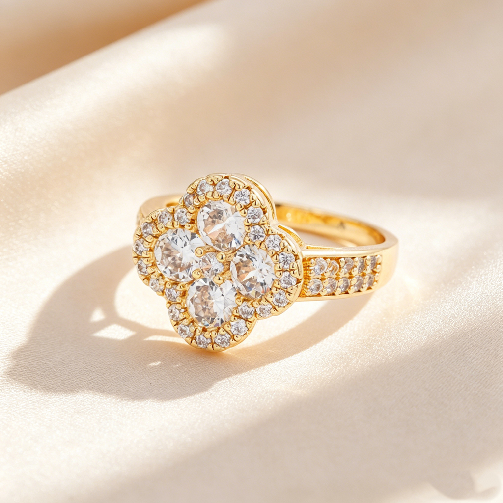 Four-Leaf Clover 4-Stone Cluster Full Paved Ring