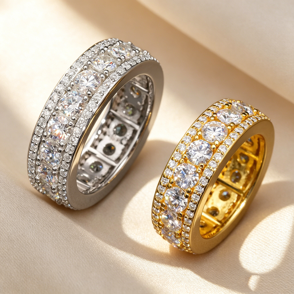 Three-Row Full Paved Moissanite Eternity Ring