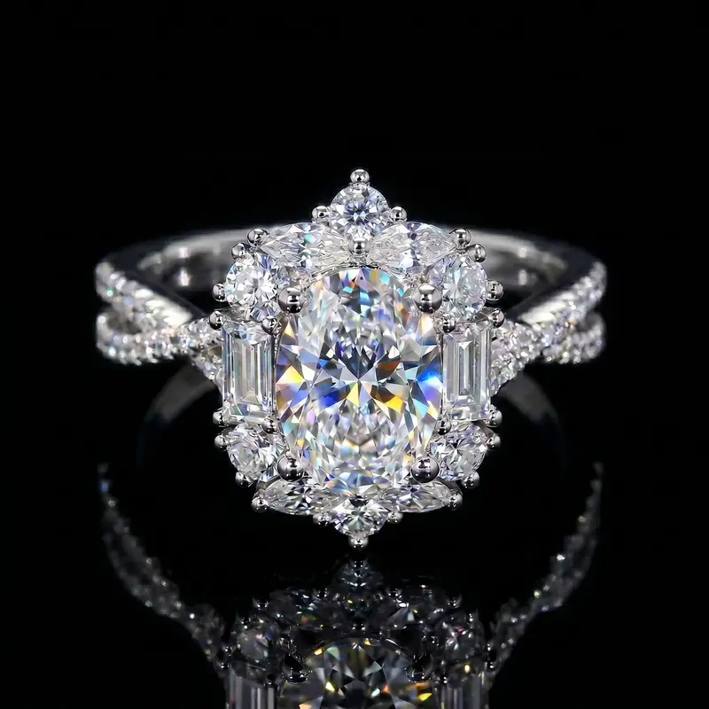 Oval Center Stone Halo Crown Engagement Ring