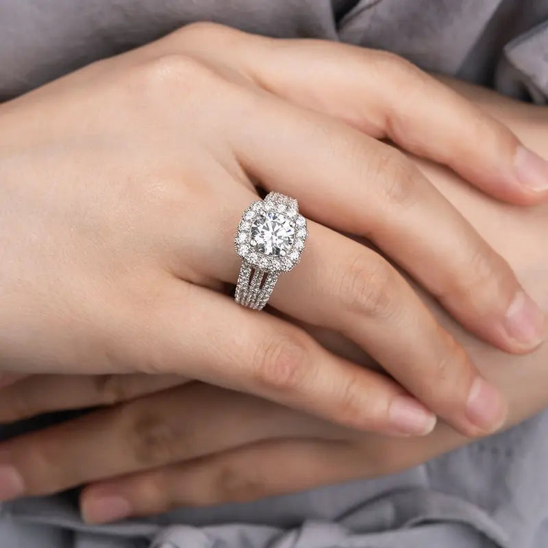 Triple Pavé Halo Ring