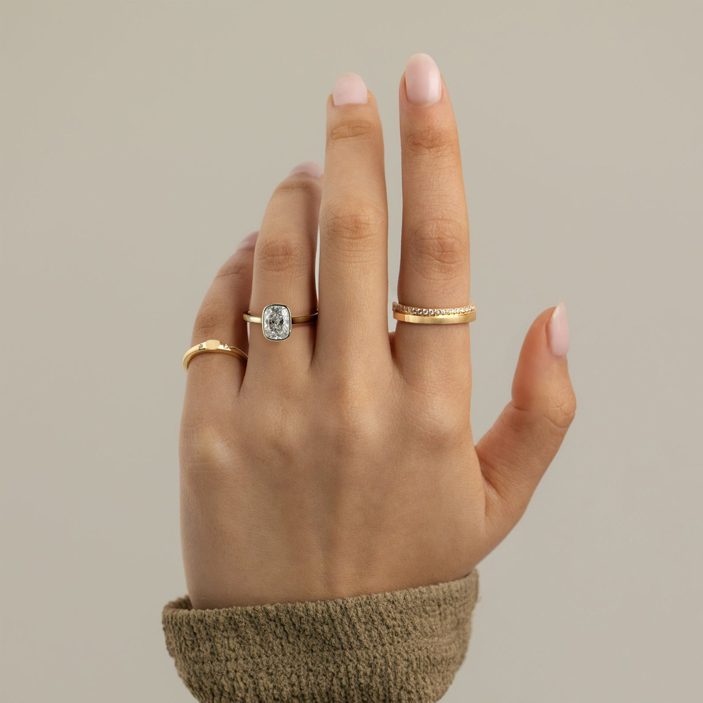 Cushion Iced Bezel Solitaire Ring
