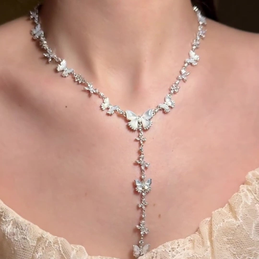 Natural white shell necklace & earrings & ring