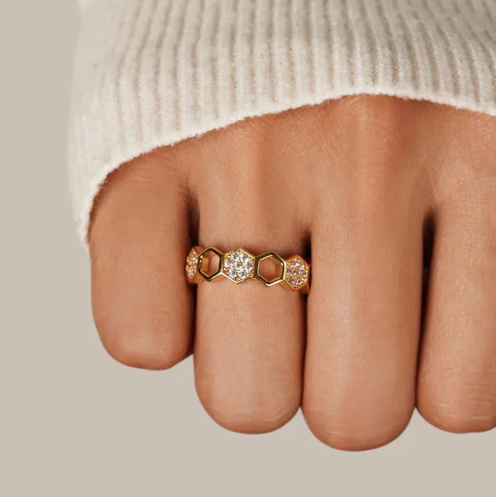 Crystal Honeycomb Ring | Gold